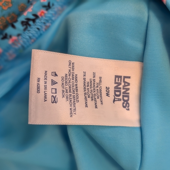 New Lands’ End Plus 20W Turquoise Floral Tankini Swim Top & Skirted Bottom Plus - Picture 14 of 16